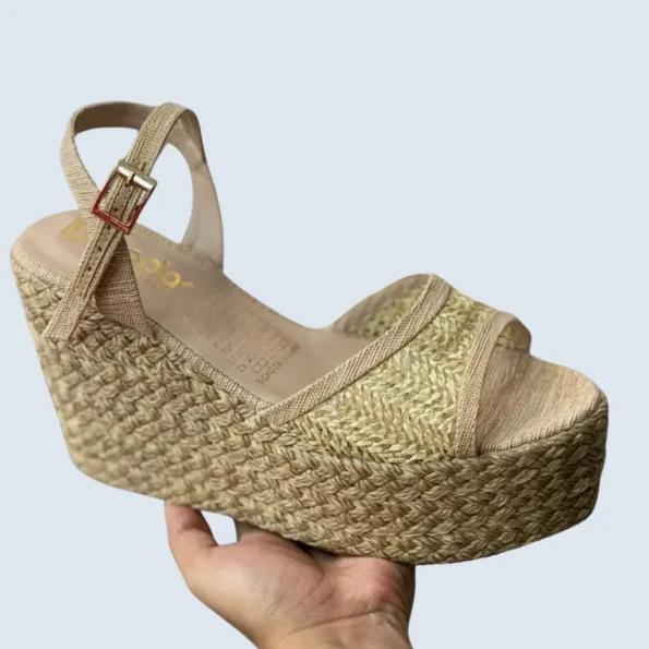 PLATAFORMA YUTE CAPELLADA TEJIDA Y CORREA AL TOBILLO