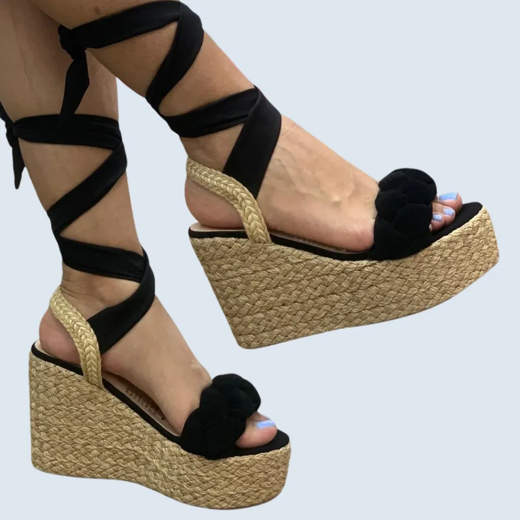 PLATAFORMA YUTE CAPELLADA TRENZA Y TIRAS DE AMARRAR