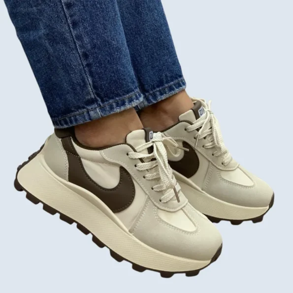 tenis suela alta FF5001 beige cafe 1 3