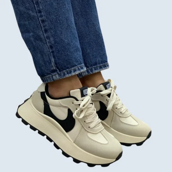 tenis suela altaFF5001 beige negro 2 3