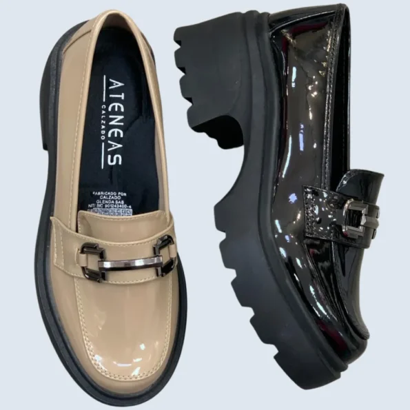mocasines mujer mocasines suela alta GL3216 negro charol y camel charol 1