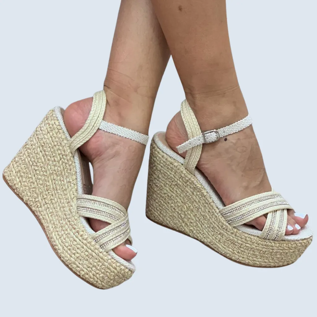 PLATAFORMA YUTE CAPELLADA CRUZADA CON STRASS