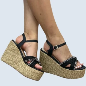 PLATAFORMA EN YUTE CAPELLADA CRUZADA CON STRASS