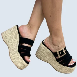 PLATAFORMA EN YUTE SUECA CAPELLADA TIRAS CON HEBILLA