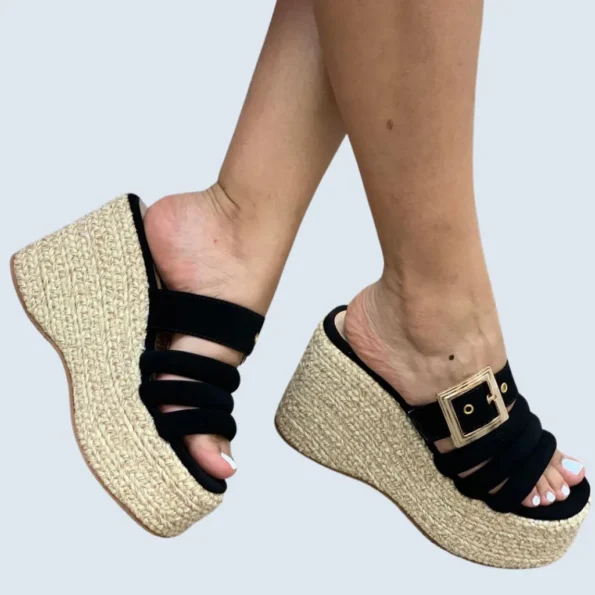 PLATAFORMA EN YUTE SUECA CAPELLADA TIRAS CON HEBILLA