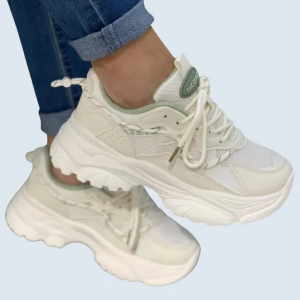 tenis casuales tenis deportivos FF1252 beige verde 1