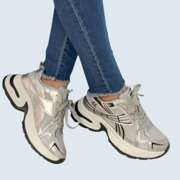 tenis mujer tenis deportivos LJ01 gris plata 1