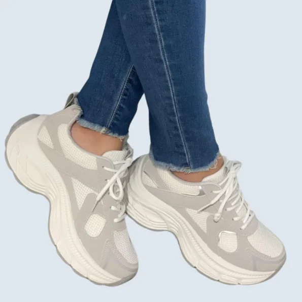 tenis mujer tenis deportivos LJ03 beige gris 1