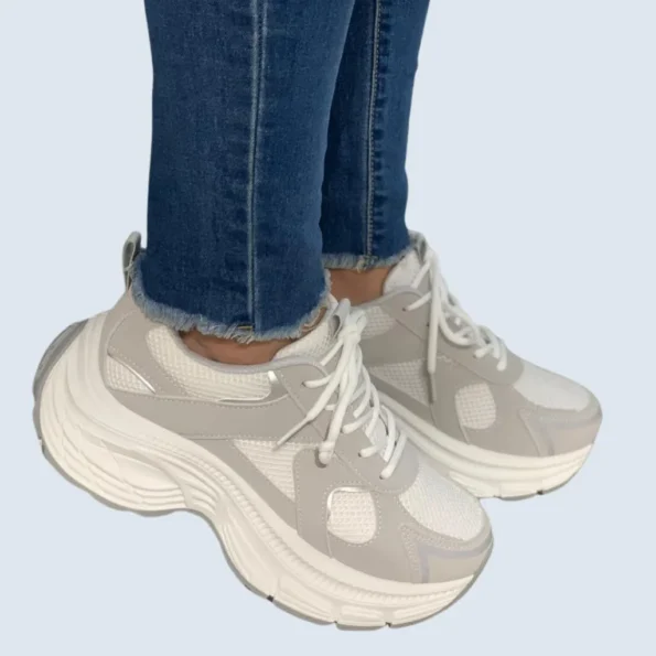 tenis mujer tenis deportivos LJ03 beige gris 2